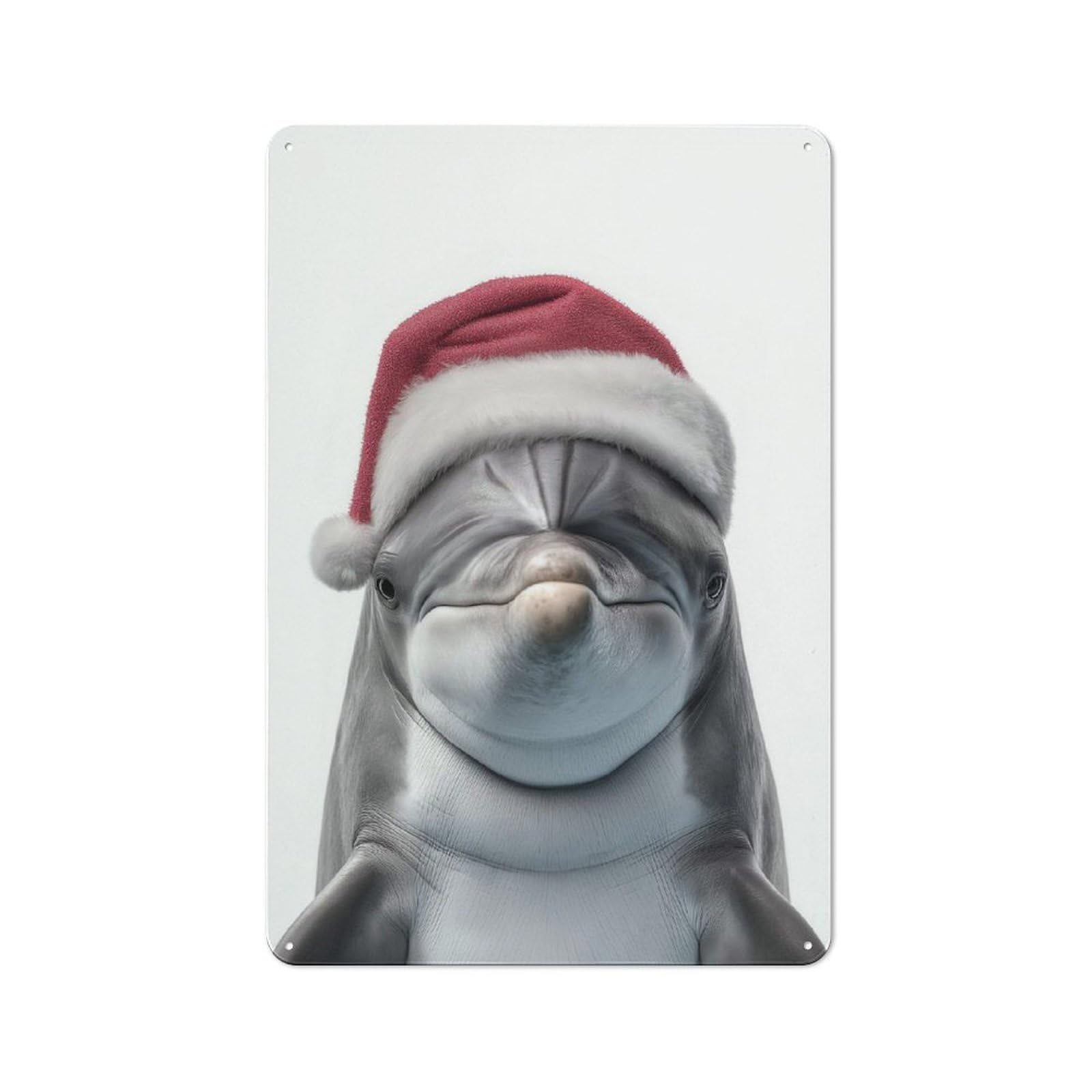 Junmoney Christmas Dolphin Wearing A Santa Hat Decorative Metal Sign 30X20cm, Creative Studio Wall Plaque For Hobby Room, Office, Lounge Or Living Room