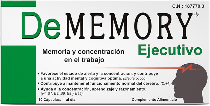 DeMemory Ejecutivo 30 Cápsulas - Ayuda a la Memoria y Concentración en el Trabajo - con DHA, Eleuterococo, Vitaminas del Grupo B y Zinc