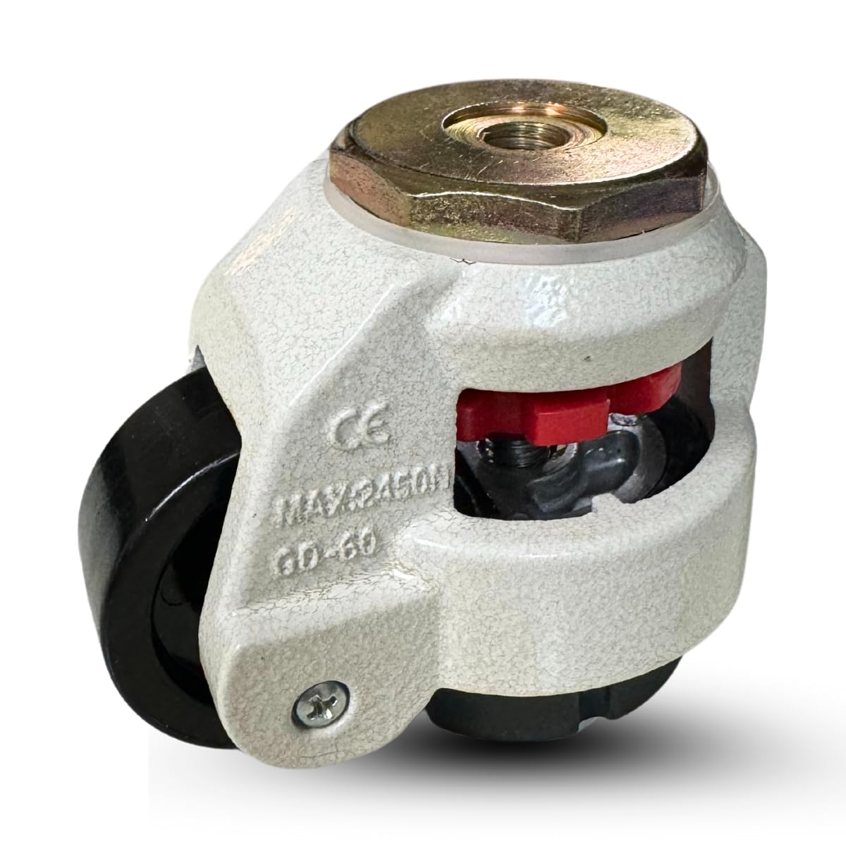 TP-60F - Retractable Leveling Machine Plate Casters w/ 2" Wheel - 4 Pack - 2,400 lbs Per Set + Hardware (Stem Leveling Sets, W/ 12MM Threaded Stem & Nuts)