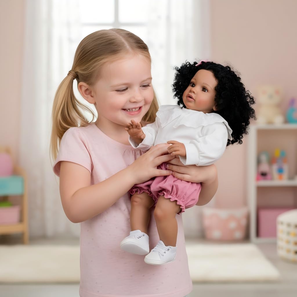 Pinky Lifelike Black Reborn Baby Dolls 26 Inch 68cm Baby Soft Body Realistic Newborn Baby Doll with Hair African American Real Life Baby Dolls Cloth Body Toy for Kids Age 3+