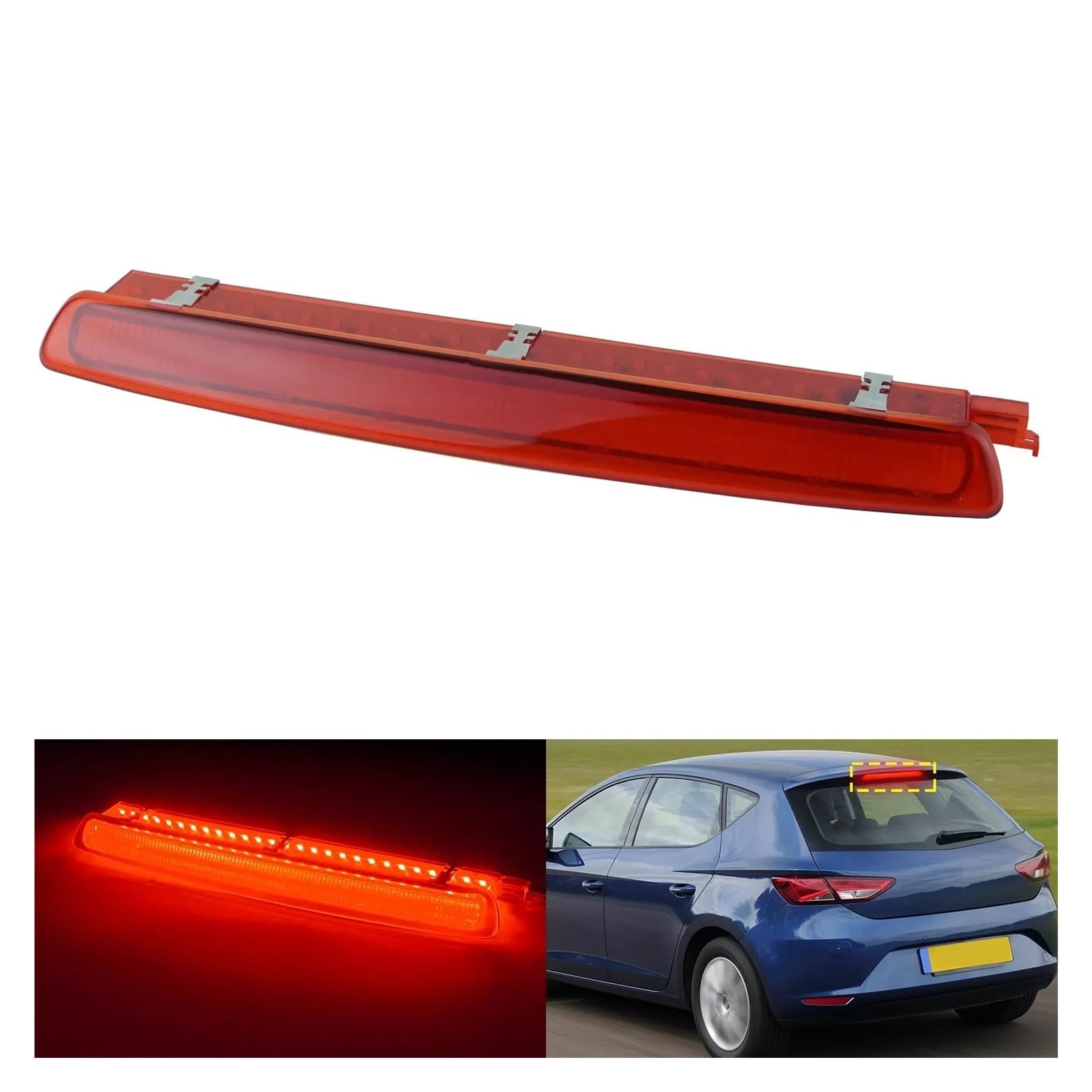 Terza Luce di Stop Posteriore per Auto, per con Seat Ibiza 2008-2017, Colore Rosso, codice 6J0945097B.