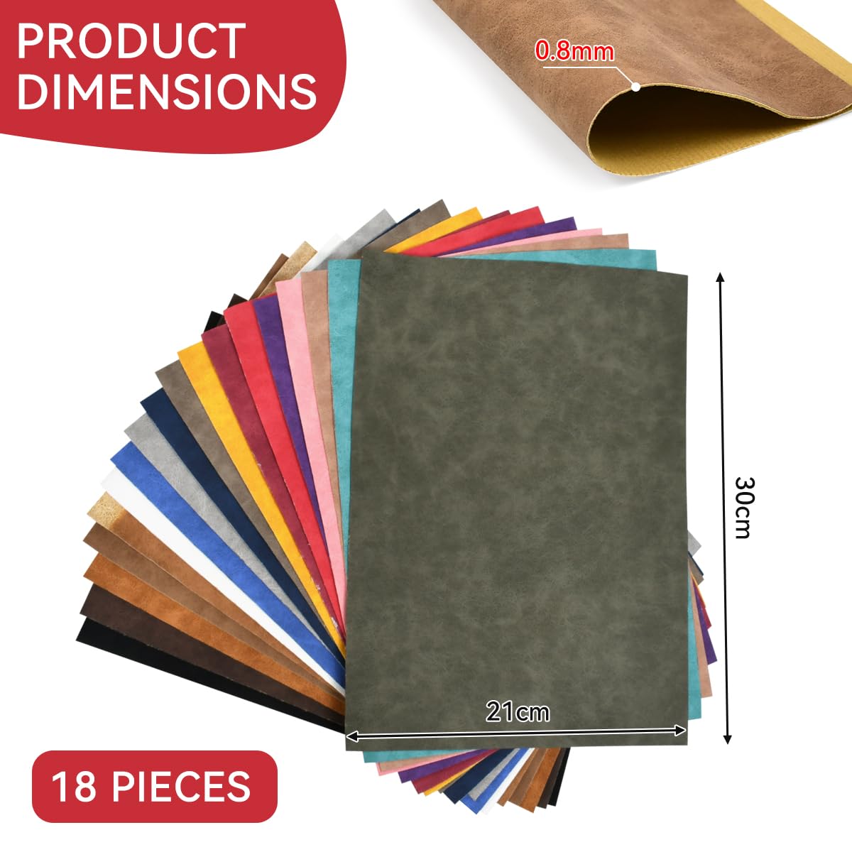 18er Set Kunstleder 30x21cm, 0,8mm Veganes Leder A4 Blätter Weiches Leder in 18 Farben für Lederreste zum Basteln Lederimitat Meterware DIY für Handgefertigte Lederwaren wie Heimwerker Nähen