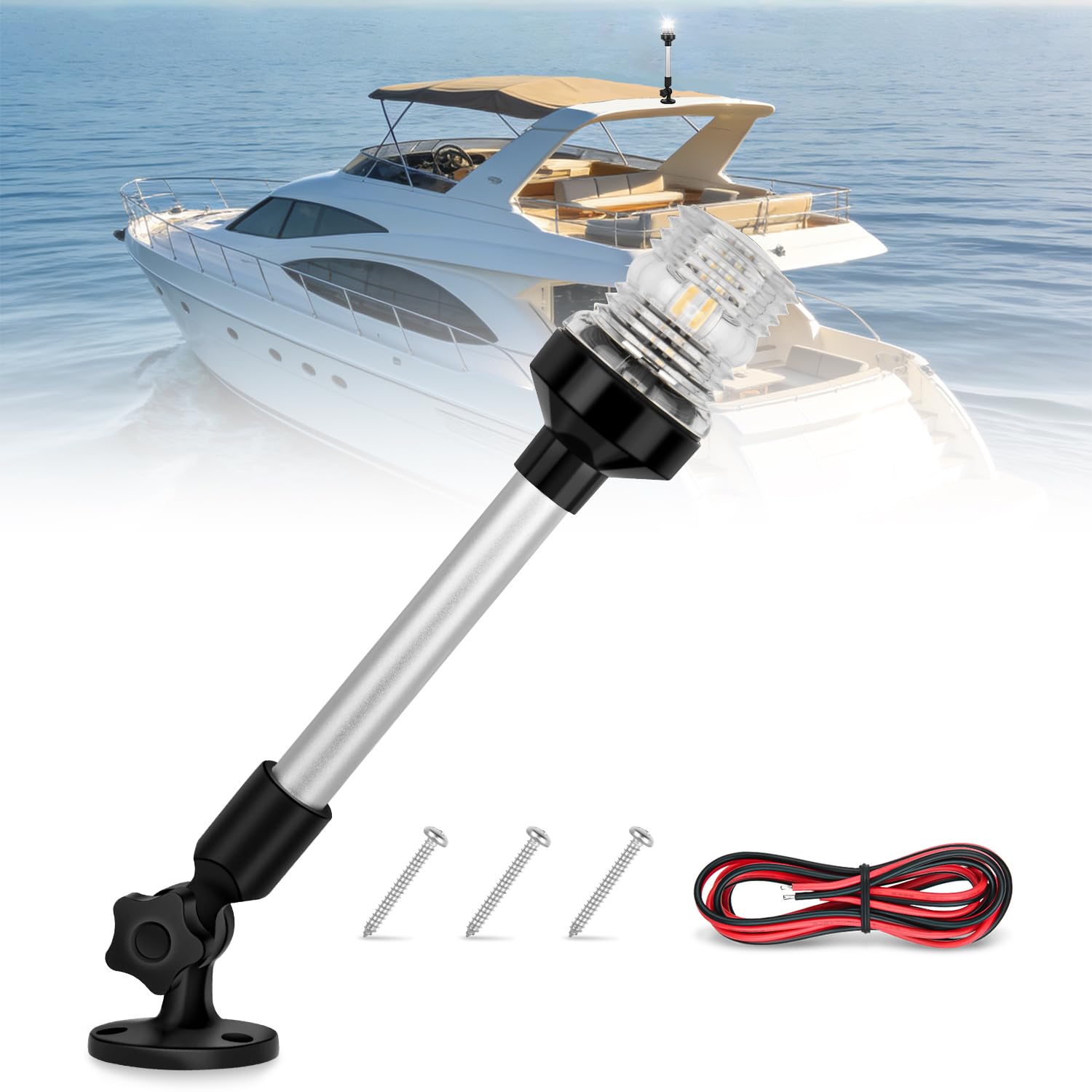 Nilight Marine Boat Stern Light 12" White Fold Down Anchor Lights