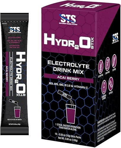 STS Hydro Stix - Paquetes de polvo de hidratación Acai Berry Reemplazo de electrolitos de una sola porción fácil de abrir – 10 unidades (0.62 onzas)