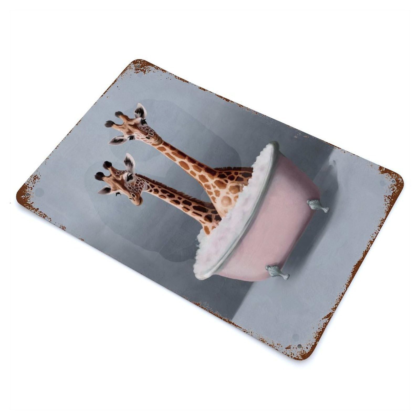 Giraffes in A Tub Weathered Tin Sign 11.8"x7.9", Ideal for Shed, Workshop And Garage Wall Decor
