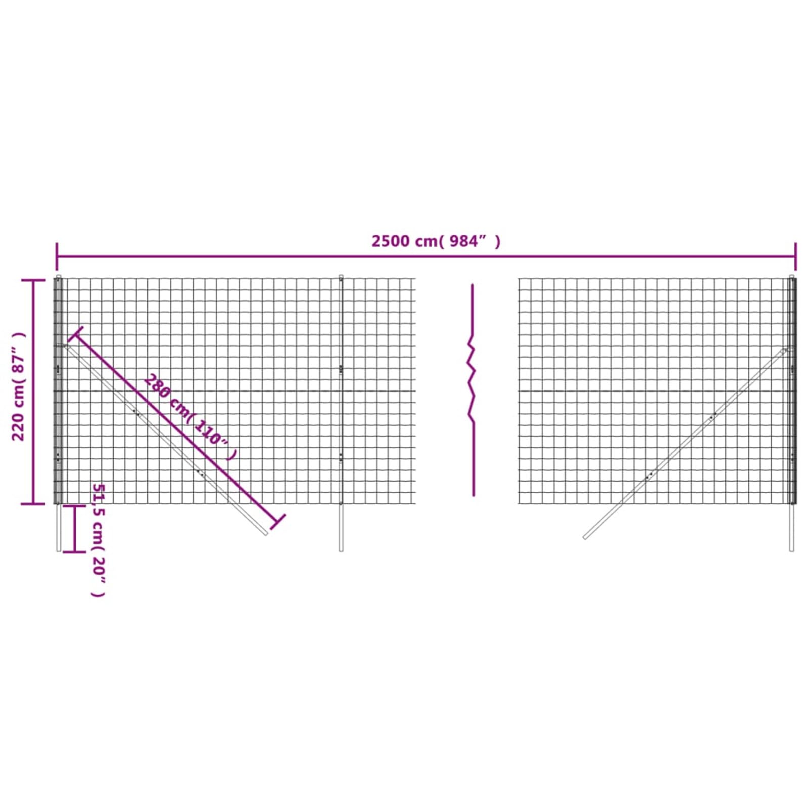 JUDYY Cerca de Alambre de Acero galvanizado Gris Antracita 2,2x25 m, Malla Metalica, Malla Alambre, Alambre para Conejos, Vallas De Obra, Mallas para Gallinero 154239