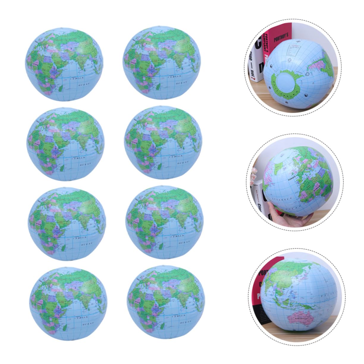 8 Palloni Gonfiabili da Spiaggia a Forma di Globo Mondiale in Pvc, Leggeri e Galleggianti per Piscina e Decorazioni Estive