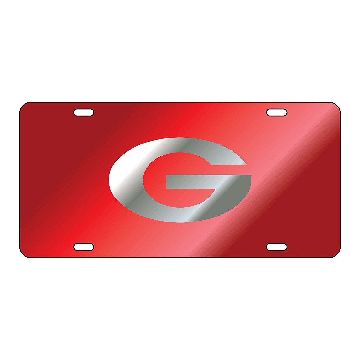 Craftique Georgia Bulldogs Laser License Plate Tag Red Background Silver G