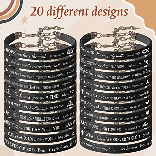 Jeyiour 40 Pcs Bible Verse Bracelets Bulk christian gifts for teen leather scripture bracelets Inspirational religious gifts for women man coworkers Office Home3