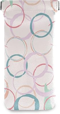 susiyo White Pink Blue Circle Glasses Case Portable Microfiber PU Leather Soft Sunglasses Bag Eyeglasses Pouch Holder Squeeze Top for Women Men