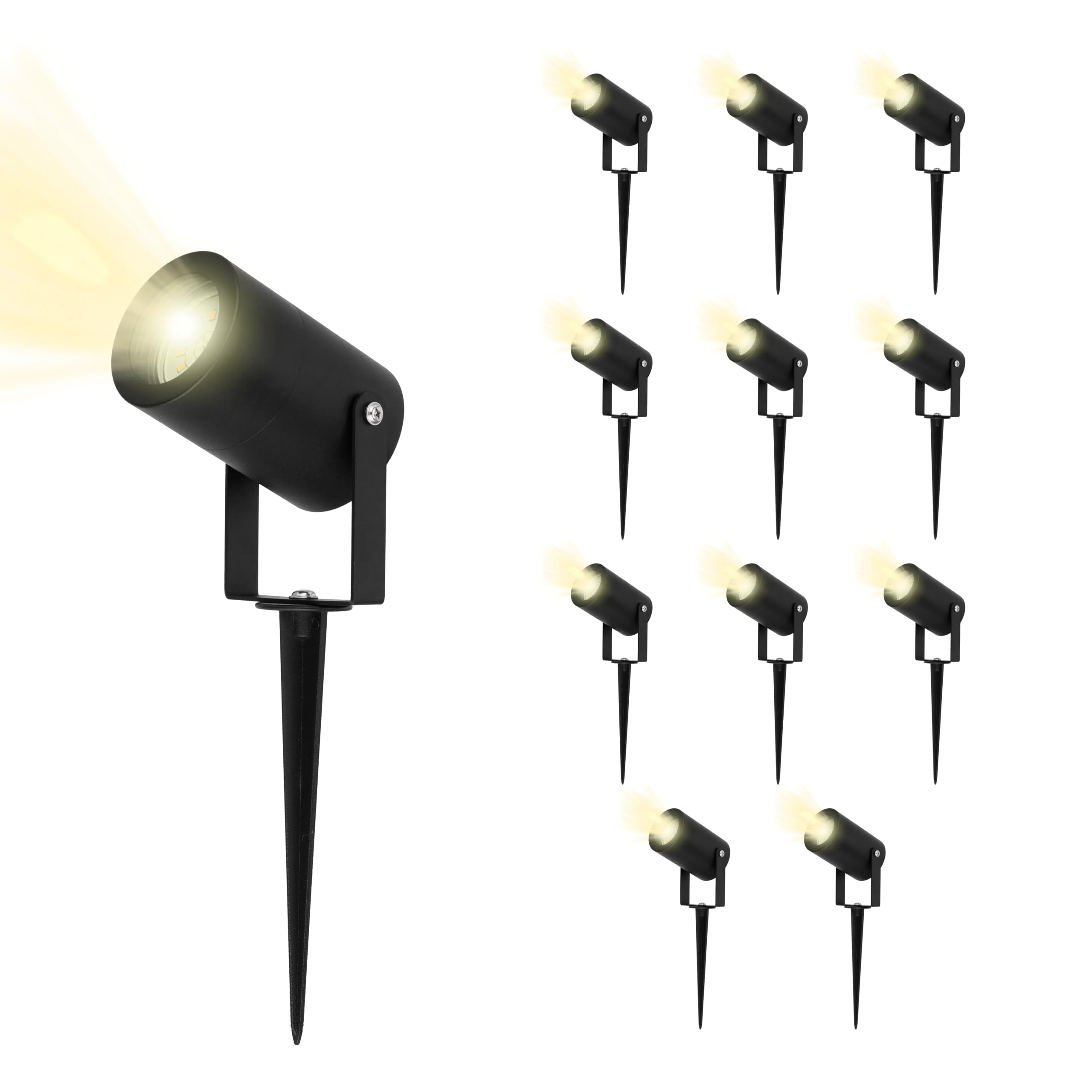 REV Gartenbeleuchtung SPARSET - 12x Wegeleuchte außen schwenkbar, Gehäuse IP65 aus Aluminium. 230lm, 3W. Kabel 1,5m, H:27cm, Schwarz L440
