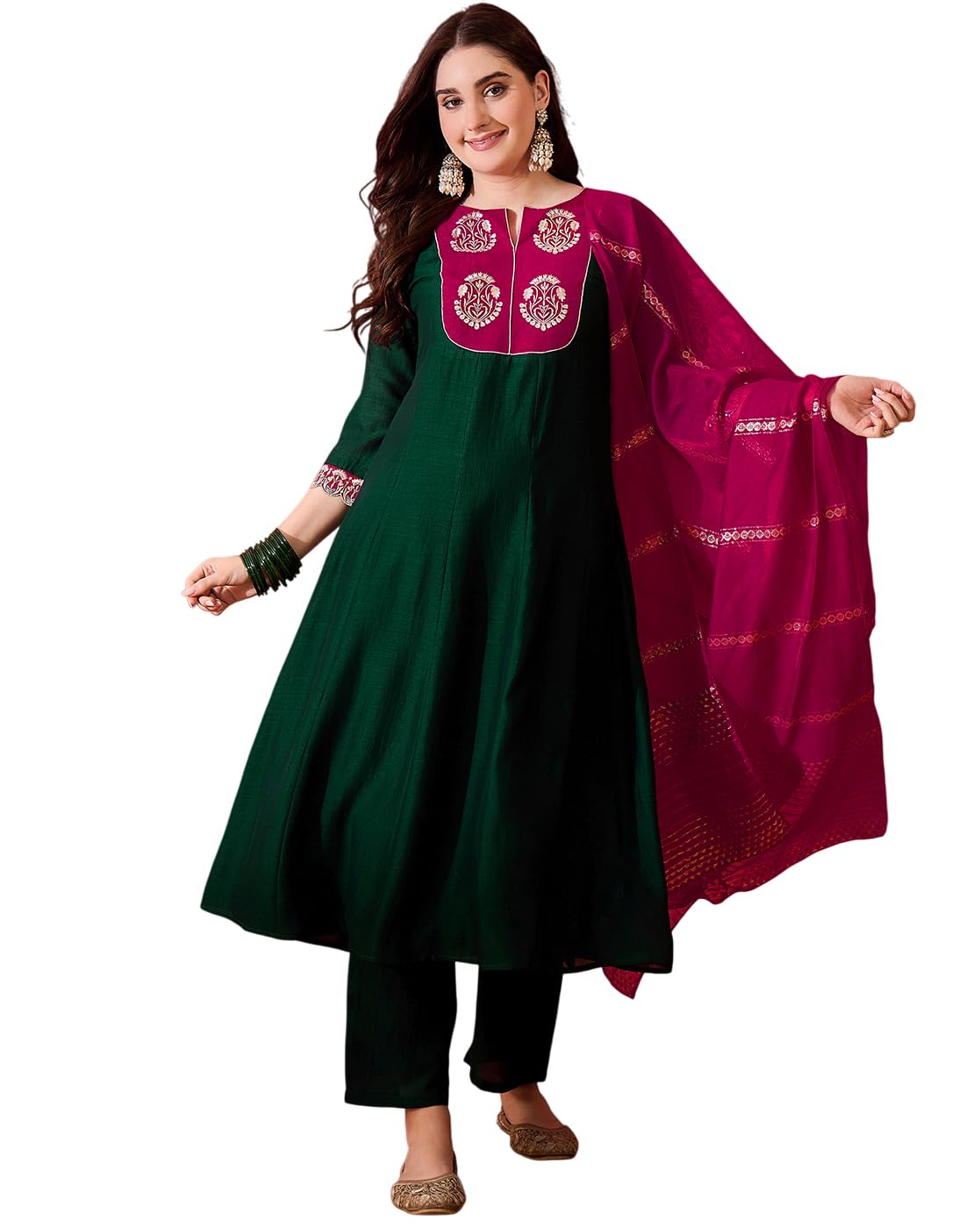 amazon brand - tavasya Women Vichitra Zari Sequence Thread Embroidery Kurta with Pant and Dupatta Set|Kurta Set|Salwar Suit|3 Piece Set-picture-36