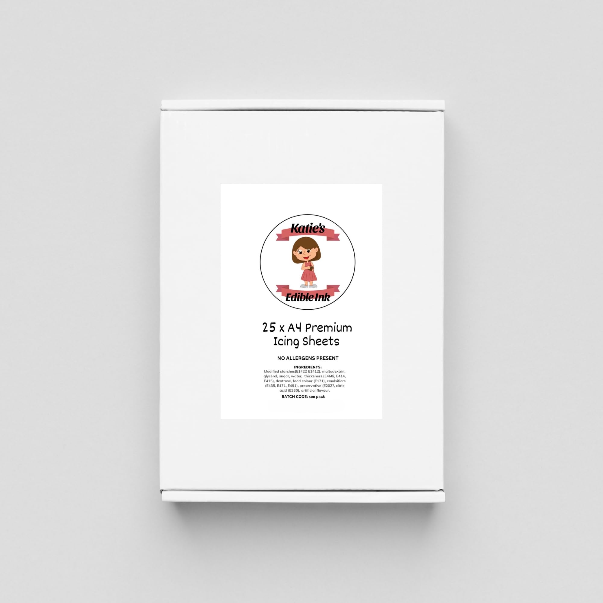 Katie’s Edible Ink Icing Sheets – 25 Plain White Premium Quality A4 Sheets -1220g – Edible Paper For Printing