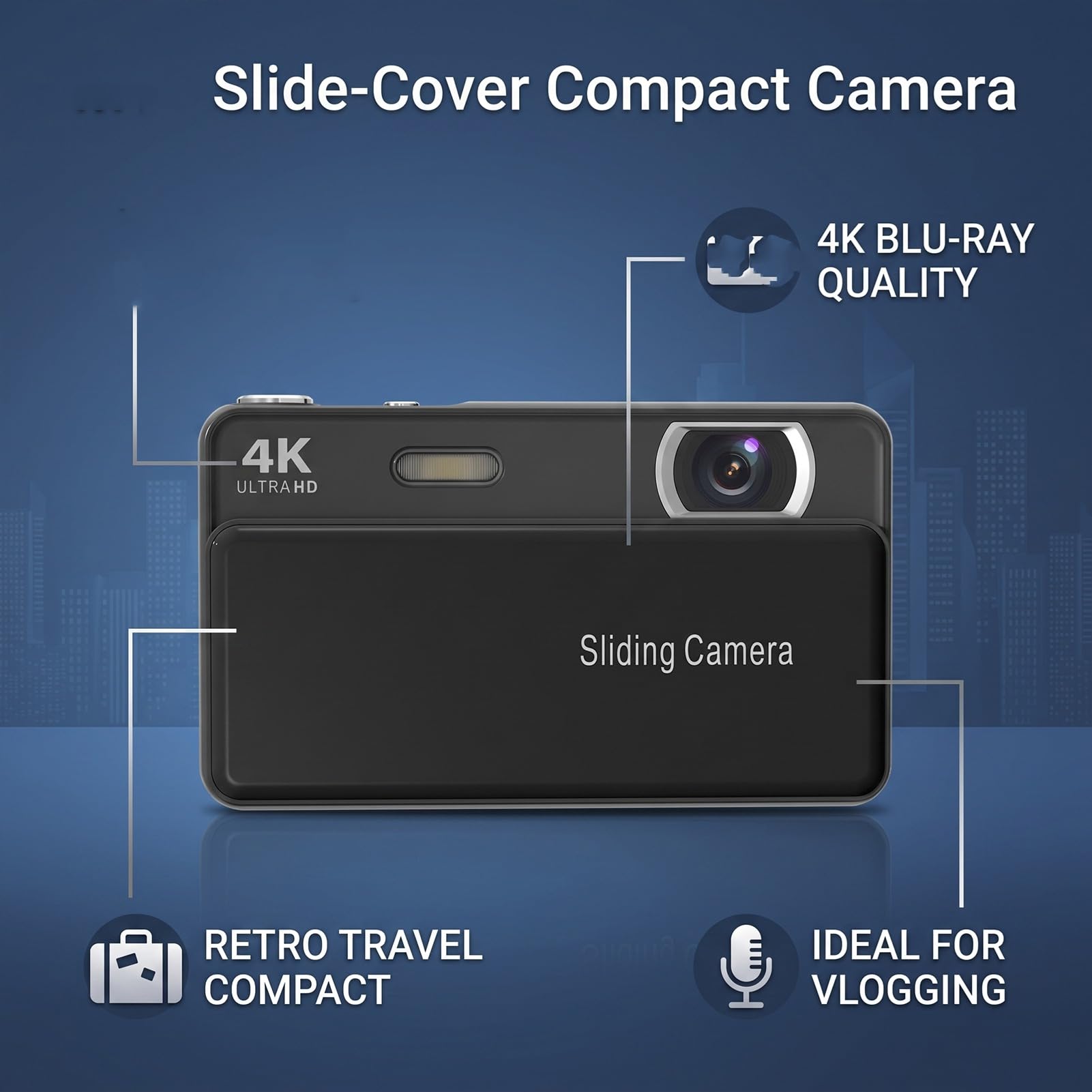 Dpofirs Fotocamera Digitale Scorrevole retrò 4K (BLACK)