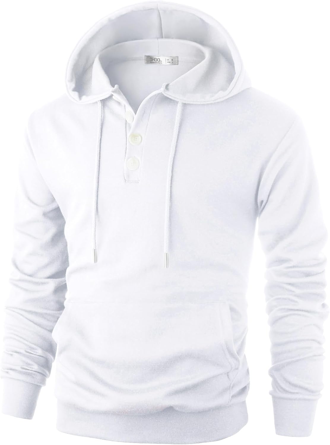 Ohoo Mens Henley Pullover Hoodie Sweatshirt Long Sleeve Lightweight with Kanga Pocke