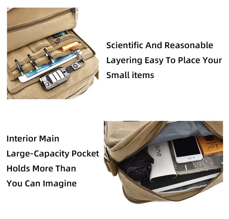 Yohora Men's Crossbody Bag Canvas Shoulder Bag Vintage Messenger Satchel Lightweight Briefcase Multi-Pocket Tote Packet4