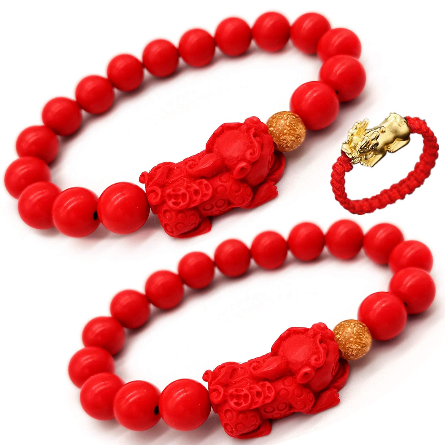Feng Shui Amulet Bracelet Prosperity Red Bead Bracelet with Charm Red Pi Xiu Pi Yao Attract Lucky Wealthy