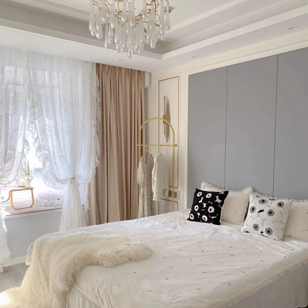 Set de 2 Rideaux en Dentelle Blanc de 100 cm de Long, Broderie Florale Rococo Française Rideaux en Voile de Fenêtre avec Volants pour Salon(W150xH260cm/59x102inch)