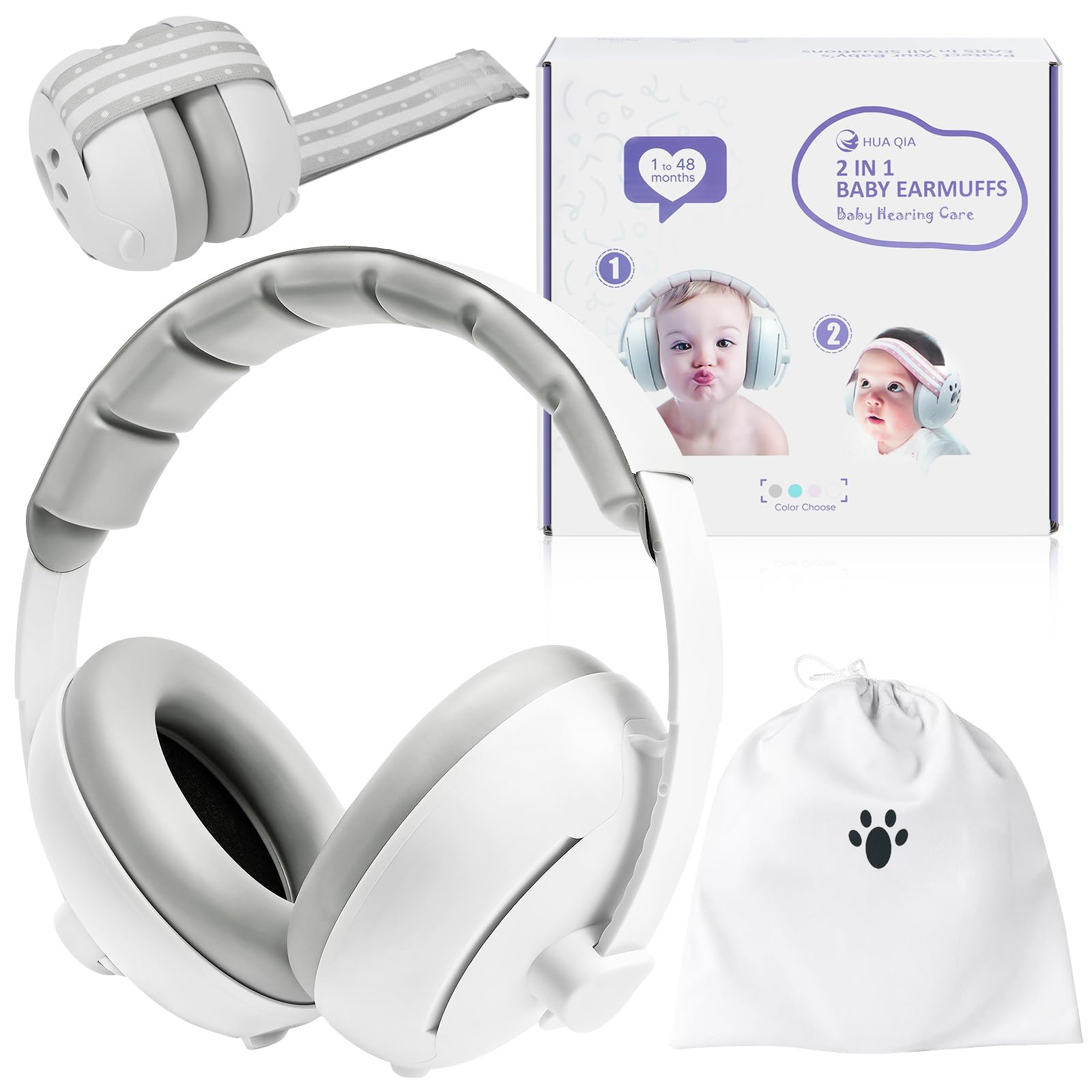 Protección Auditiva para Bebé, 2 en 1 Orejeras con Cancelación de Ruido para Bebés con 2 Diademas Suaves, Auriculares Antirruido para Bebés, Protección Auditiva para Bebés de 0 a 48 Meses