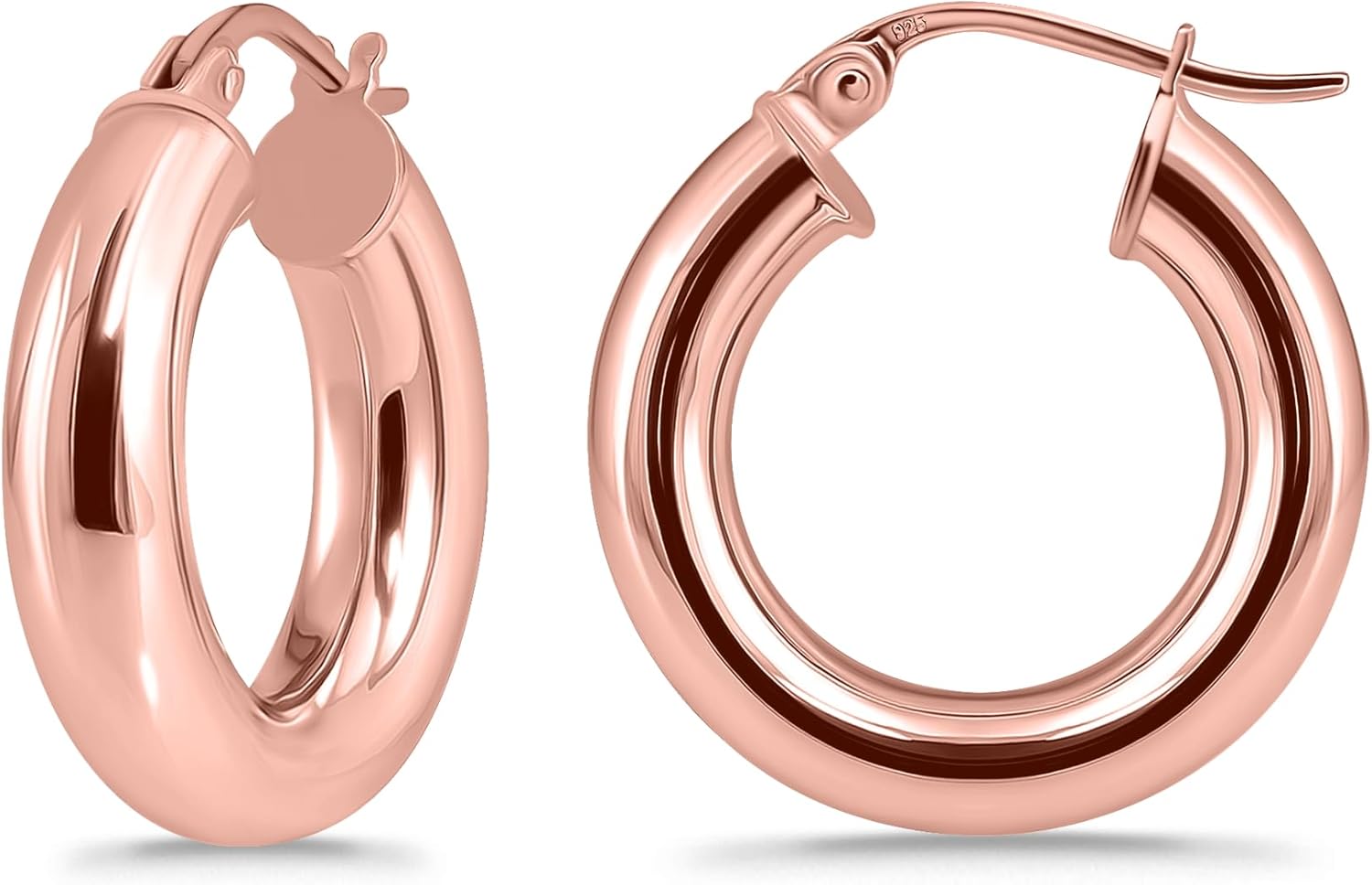 Hoops & Loops 925 Sterling Silver 4mm Thick High Polished Circle Click-Top Hoop Earrings for Women, Sterling Silver, Yellow & Rose Gold Flash Plated 15mm-50mm