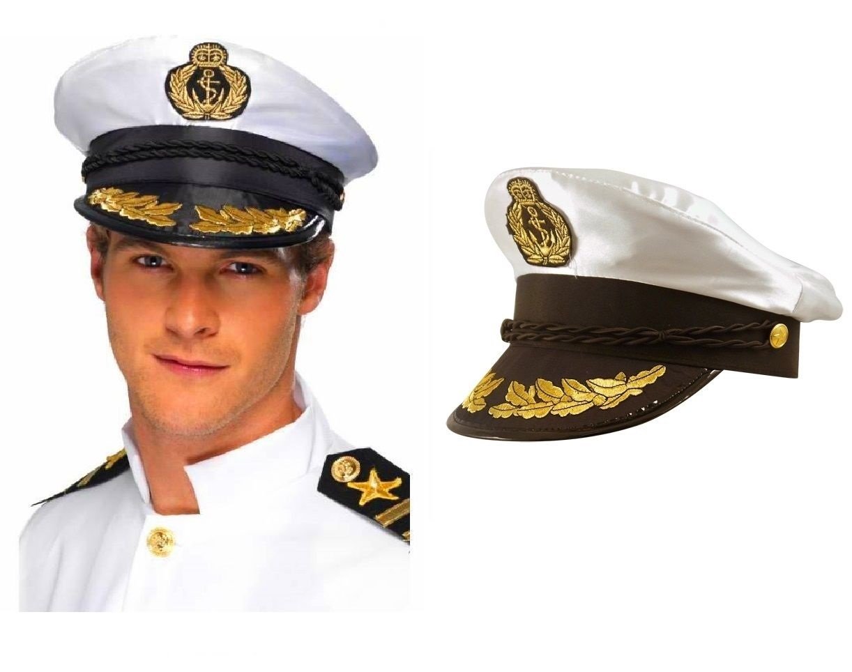 Lizzy ADULT CAPTAIN HAT SATIN Yacht Boat Navy Sailor Sea Marine Fancy Dress Costume