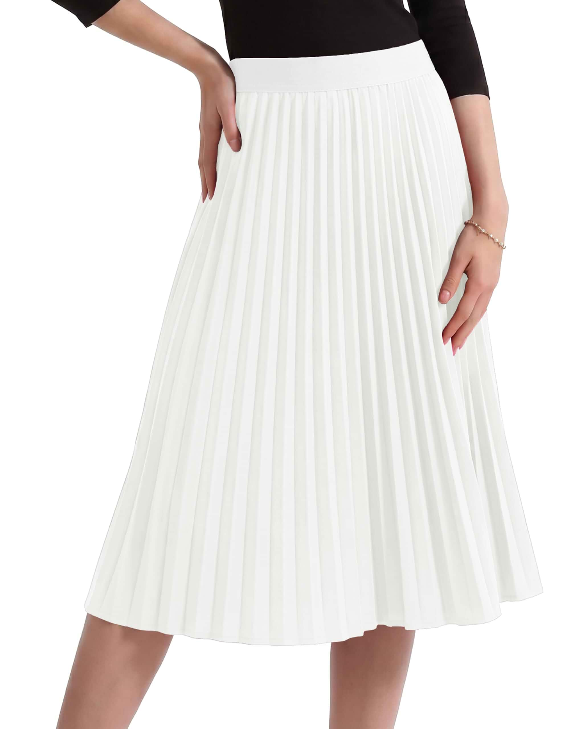 CZYINXIAN Pleated Midi Skirts for Women Elastic High Waist A-Line Skirt Long Swing Flare Graduation Work Office Wedding Party Vacation Dates Fashion Clothes Teachers Outfits