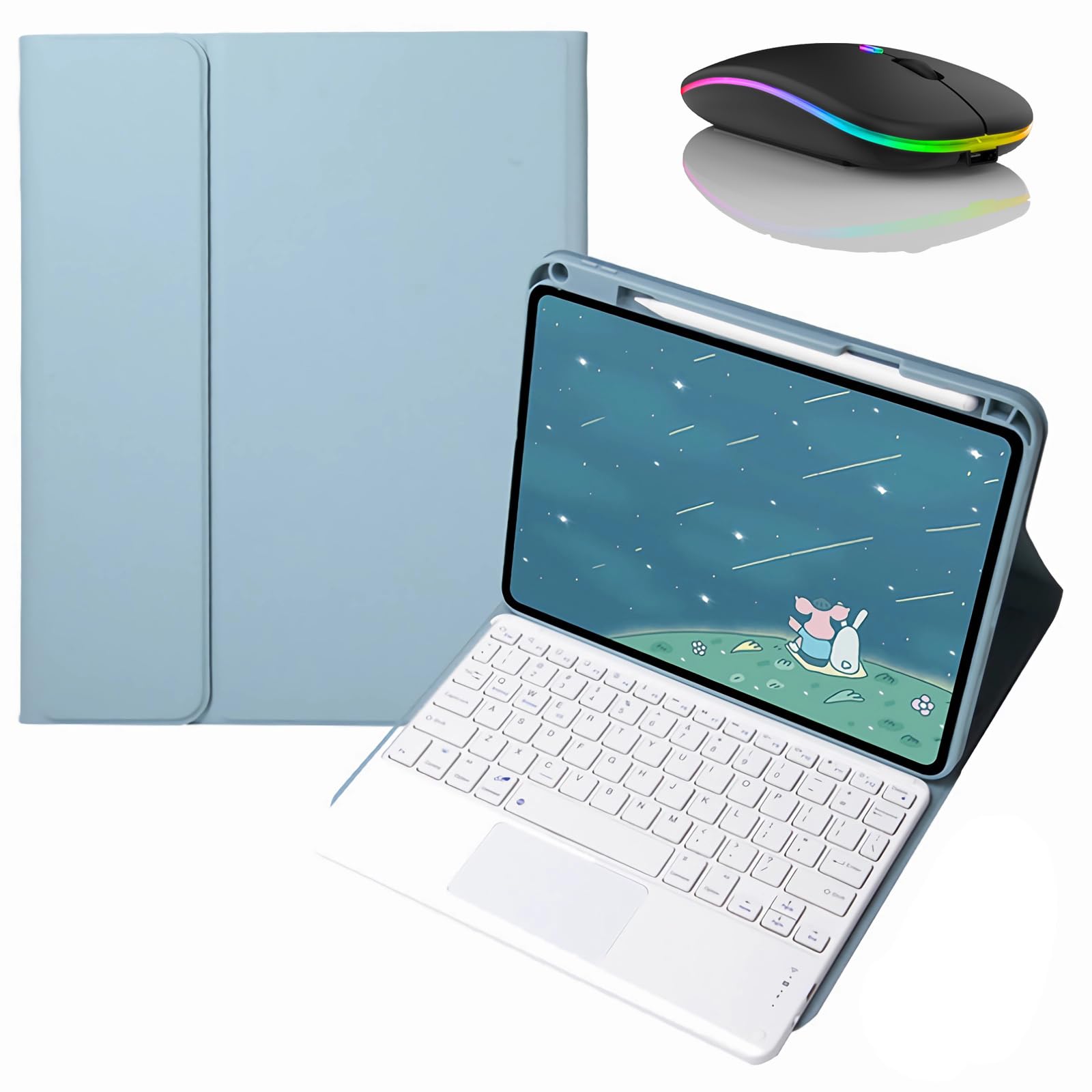 Etui z klawiaturą do Xiaomi Mi Pad 6/6 Pro 11" 2023, Wbudowany Uchwyt Na Ołówek, Magnetyczna, Odłączana Klawiatura Bezprzewodowa z Myszą Bluetooth,Blue