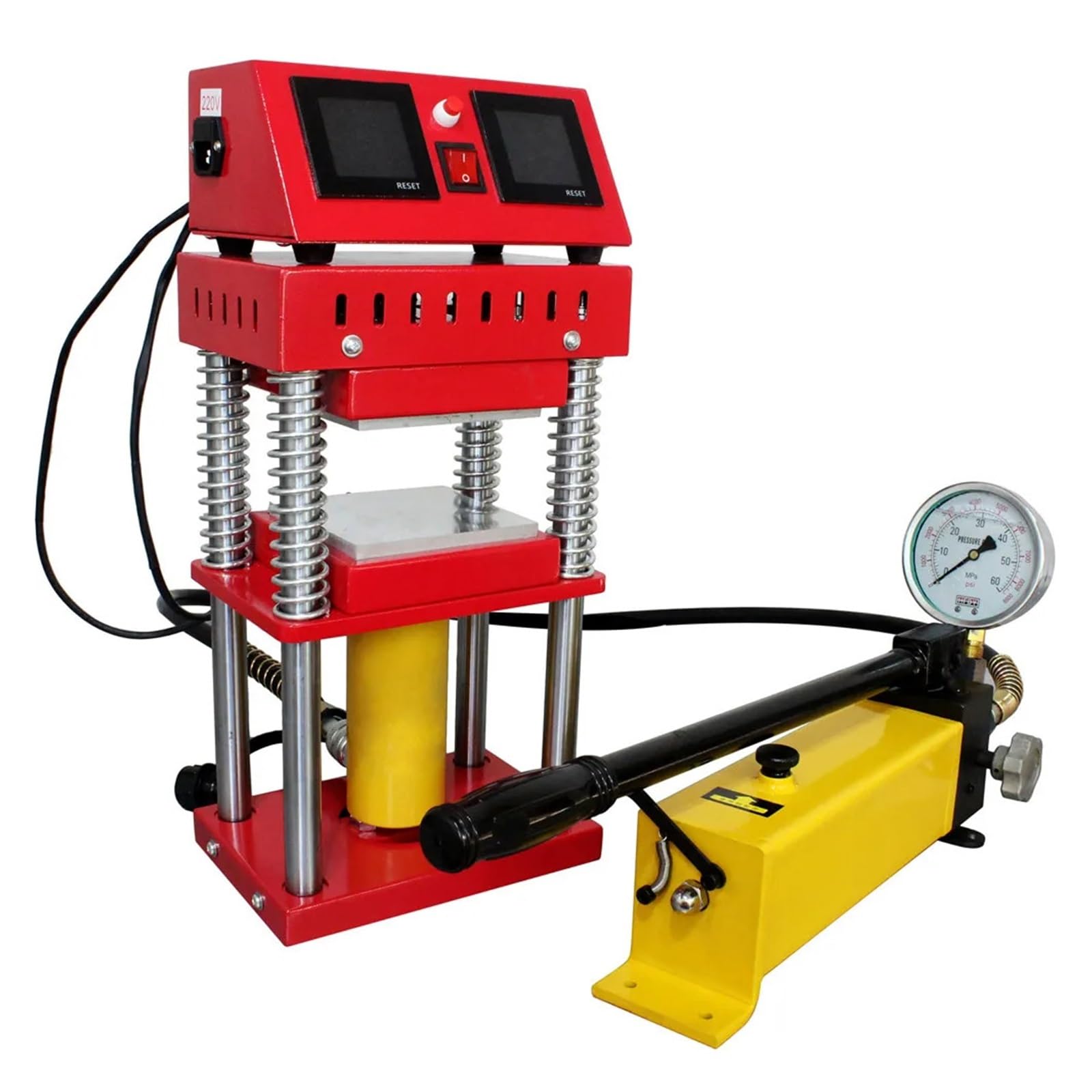 Prensa de calor, Máquina hidráulica de prensa colofonia 15 toneladas, AR1701 800W 4,7x4,7 pulgadas, herienta profesional extracción cera aceite con placas calefactoras duales