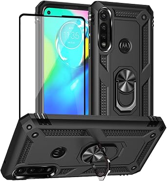Yiakeng for Moto G Power 2020 Case, Moto G Power Case with Screen Protector, Military Grade Protective Cases with Ring for Moto G Power 2020 Black