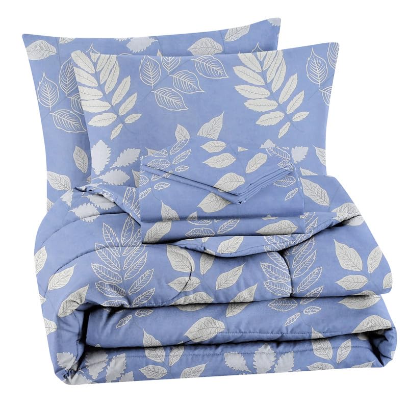 VAS COLLECTIONS Super Soft Glace Cotton King Size AC Comforter Wedding Gift Set (with Bag) for Double Bed with 1 Flat Bedsheet and 2 Pillow Cover Pastel Colours Purple & White (4PC Comforter Set)