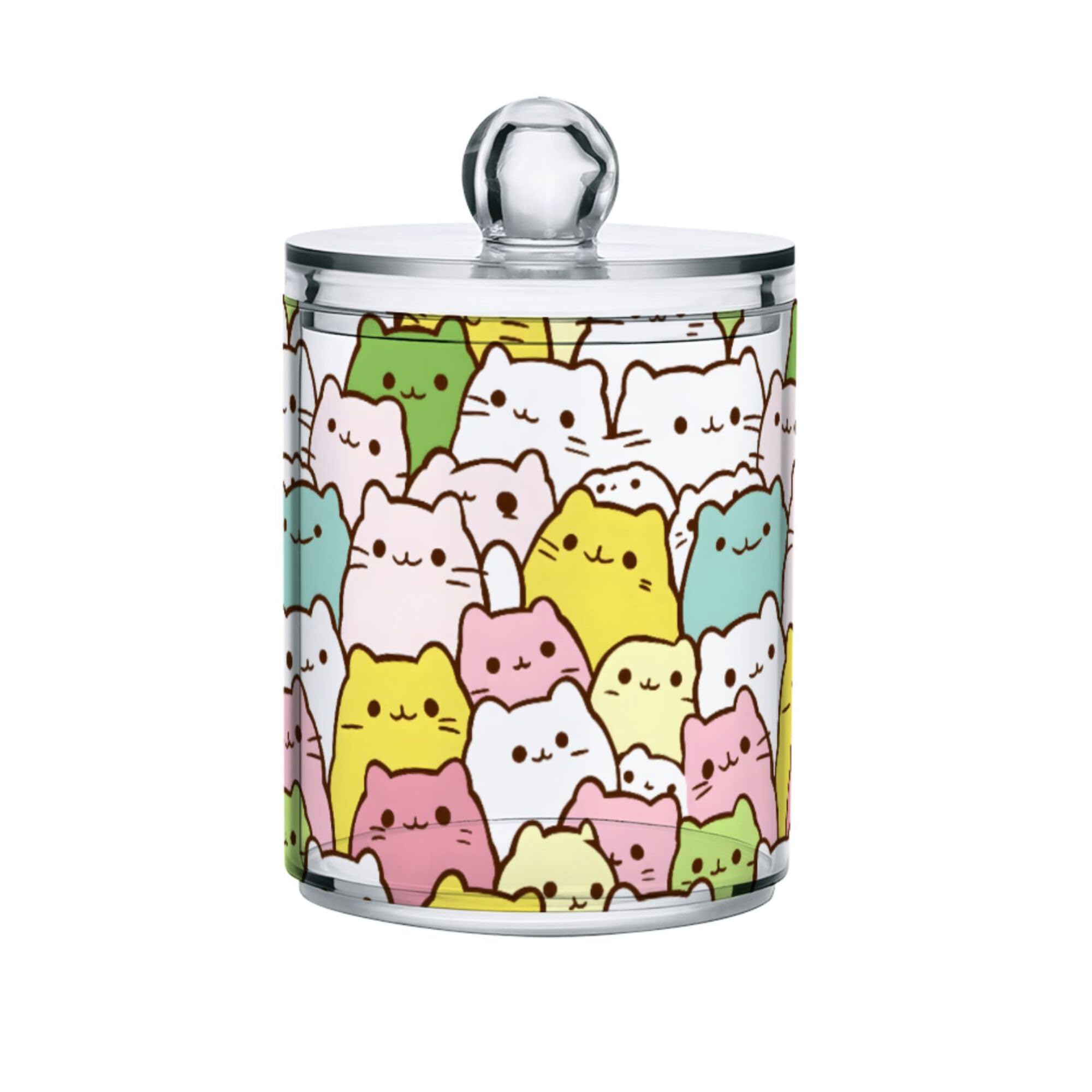 MNSRUU 2 Pack Qtip Holder Organizer Dispenser Cat Cute Pink Bathroom Storage Canister Cotton Ball Holder Bathroom Containers for Cotton Swabs/Pads/Floss