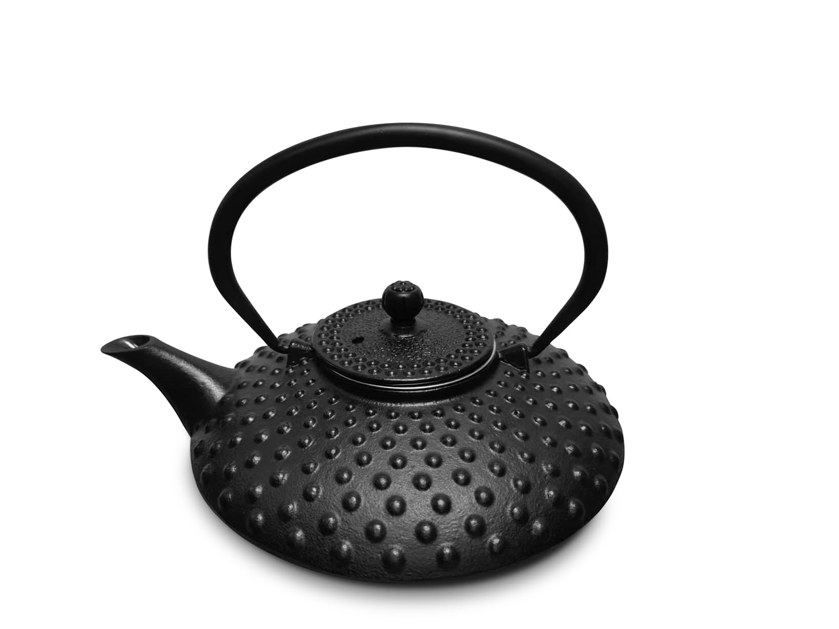 H&H Teiera in Ghisa Smaltata 0,80 L con Filtro in Acciaio Inox, Colore Nero, Adatta a Tutti i Piani Cottura, Incluso Induzione