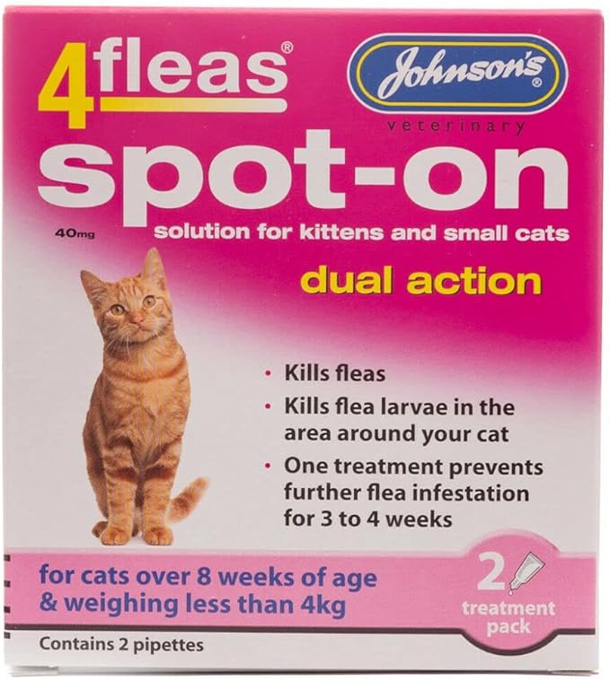 WUNDAPETS JOHNSONS 4FLEAS SPOT ON DUAL ACTION KITTENS & SMALL CATS FLEA TREATMENT, KILLS FLEAS