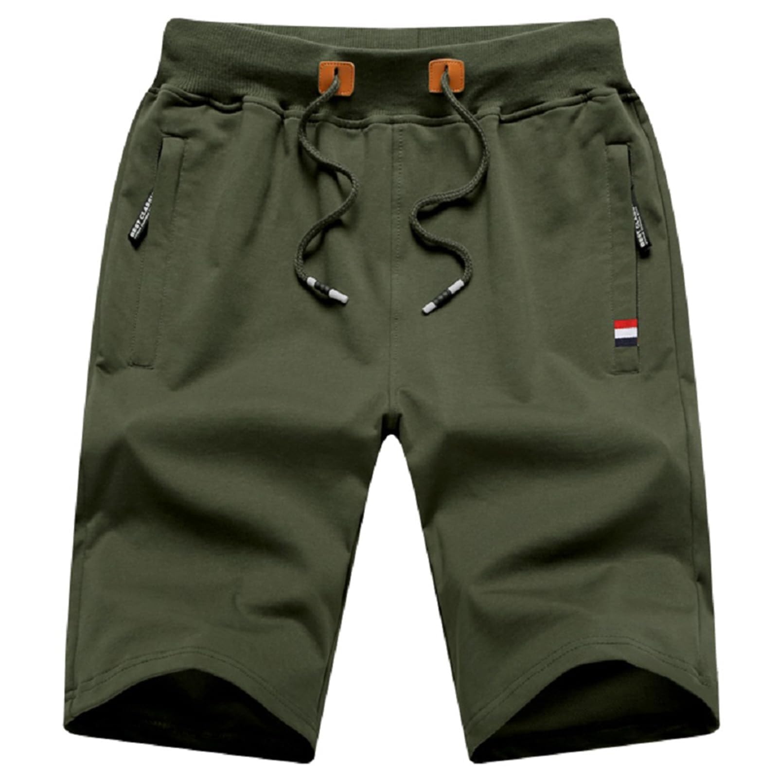 SYQBR Mens Shorts Casual, Zipper Pocket Shorts Men Drawstring Elastic Waist