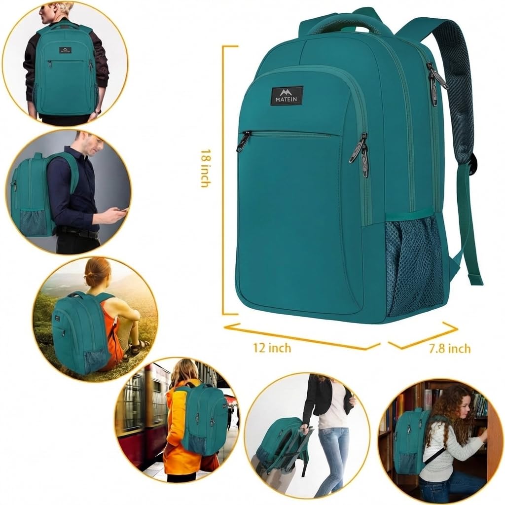 MATEIN Peacock Blue Slim Laptop Backpack, Underseat 15.6 Inch Travel Bag