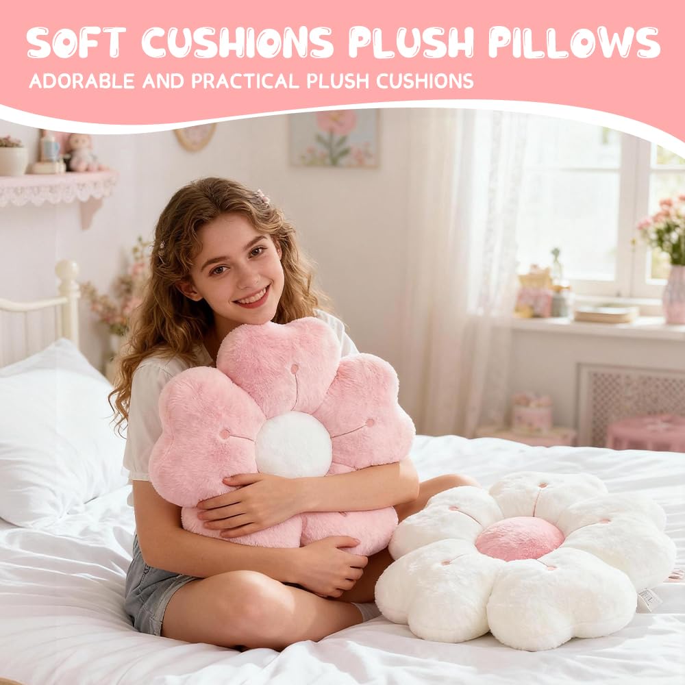 Cojines de flores 35 cm suaves para suelo decoración habitación sofá cama (blanco)