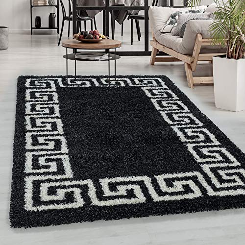 Carpetsale24 Tapis Design Shaggy, Bordure de Tapis de Salon Motif méandres, Anthracite, Dimensions:60 cm x 110 cm, Couleur:Anthracite Cover
