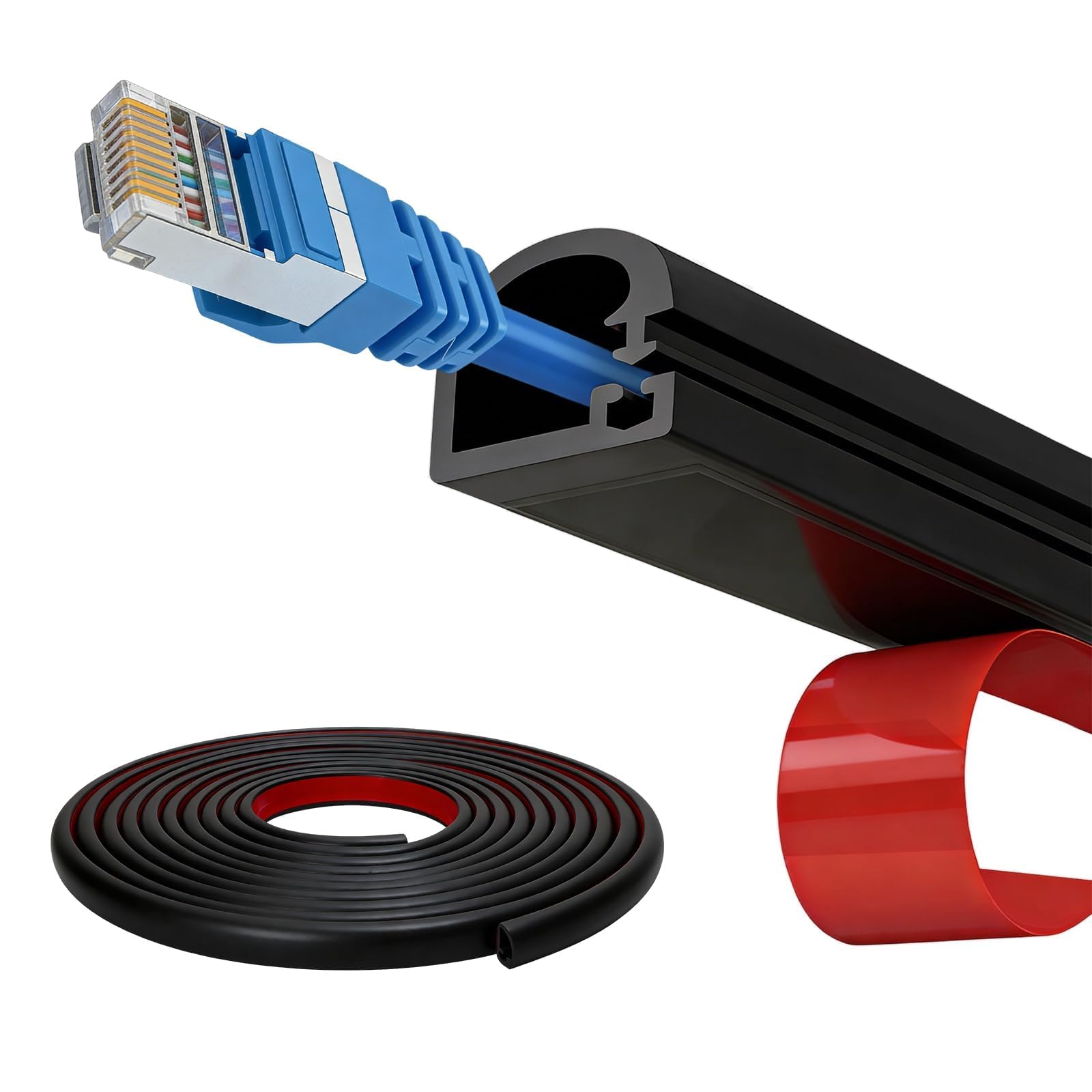 COEWUR 6M Mini Silicone Cable Trunking, 15 x 10mm Flexible Self-Adhesive Cable Cover, Black Trunking for Electric Cables, Soft PVC Side Opening Wire Covers, Hide Wires on Walls and Floor