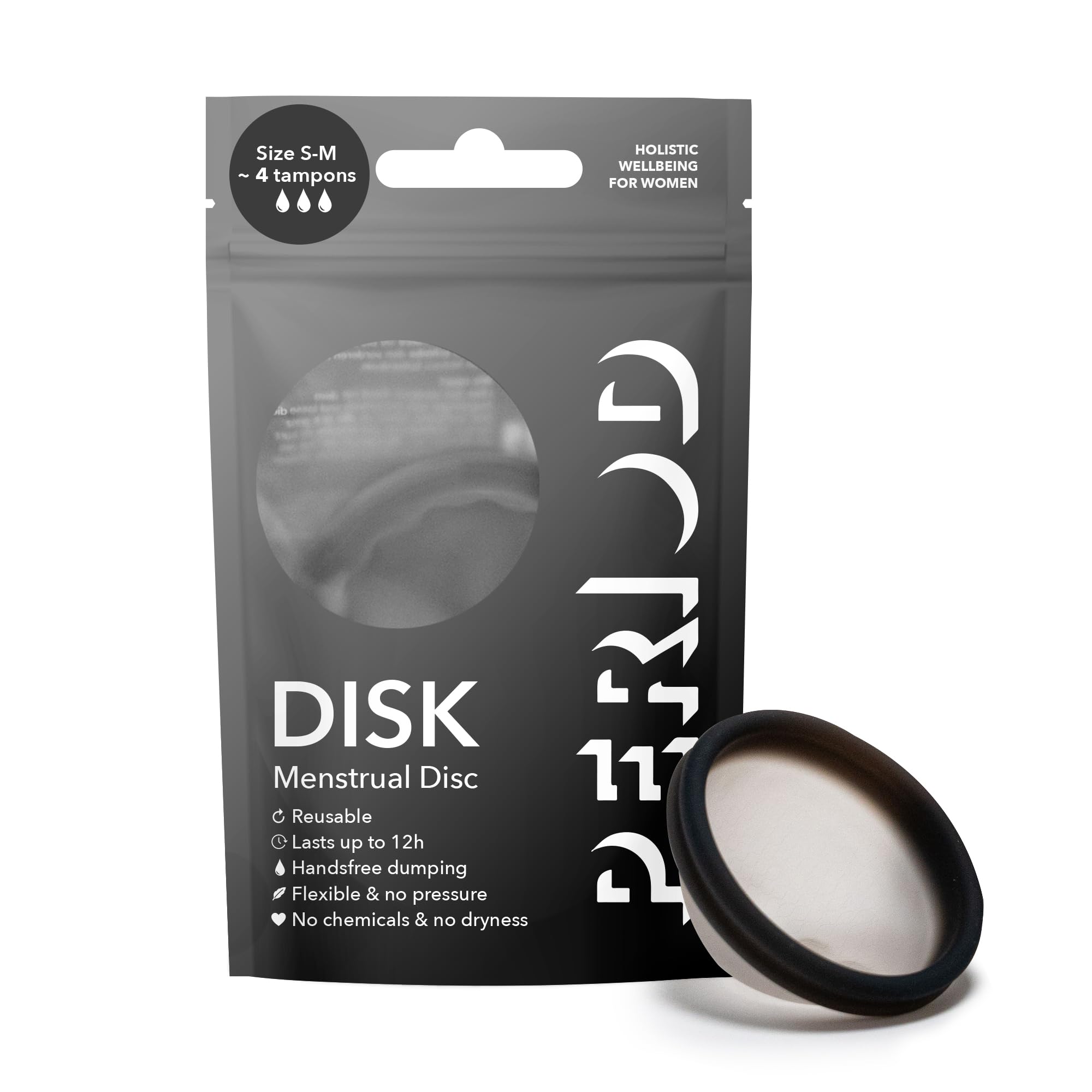 PERIOD Disque Menstruel Réutilisable - Disque Menstruel en Silicone Médical Réticulé Platine avec Fonction Vidange Automatique - Confortable pour toutes les phases de la menstruation, S/M