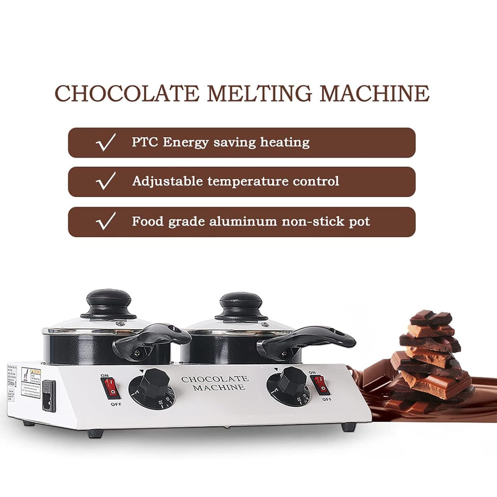 Macchina per Sciogliere Il Formaggio al Cioccolato | Pentole per Fonduta Elettriche Antiaderenti | Acciaio Inossidabile | Temperatrice per Cioccolato A 2 Serbatoi | Scaldacioccolato