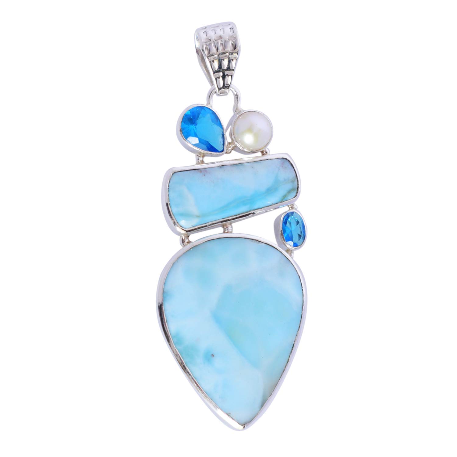 Ravishing Impressions Larimar Pearl Blue Quartz Gemstone 925 Solid Sterling Silver Pendant Amazing Designer Jewelry Birthday Gift