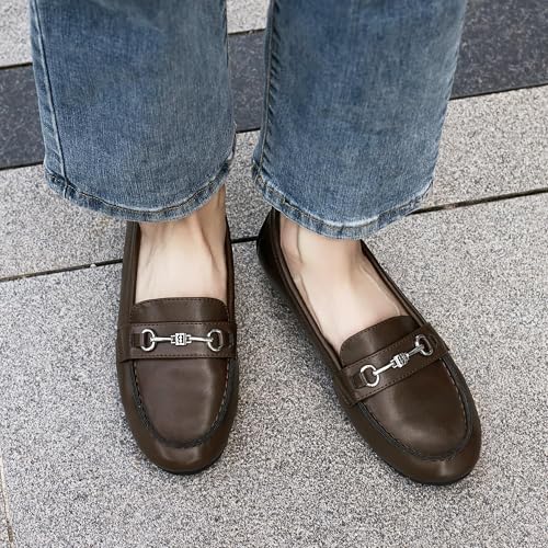 Image of Women's Wide Loafers Casual Slip on Flat Shoes Women's Comfort Penny Loafers with Arch Support Women Dressy Moccasins