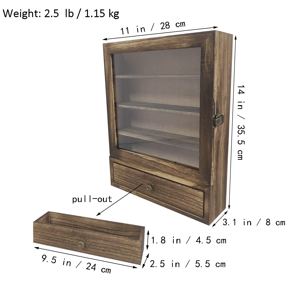 KUAIYU 11×14 Wood Shadow Box Picture Frames Deep Shadow Boxes Display Cases with Removable Shelves and Drawers,with Shattered Resistant Glass and Drawer,Display on Table The Collections