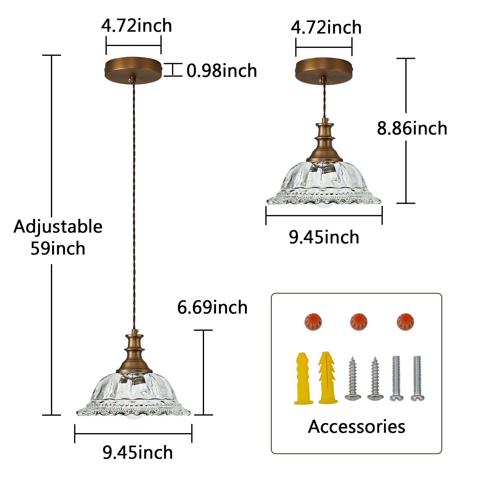 HDDFL Glass Pendant Lights Modern Pendant Lighting Fixtures Hanging Lamp Brushed Finish Pendant Light Fixture for Kitchen Island Bedroom Dining Room Coffee Shop Hallway Hotel Living Room