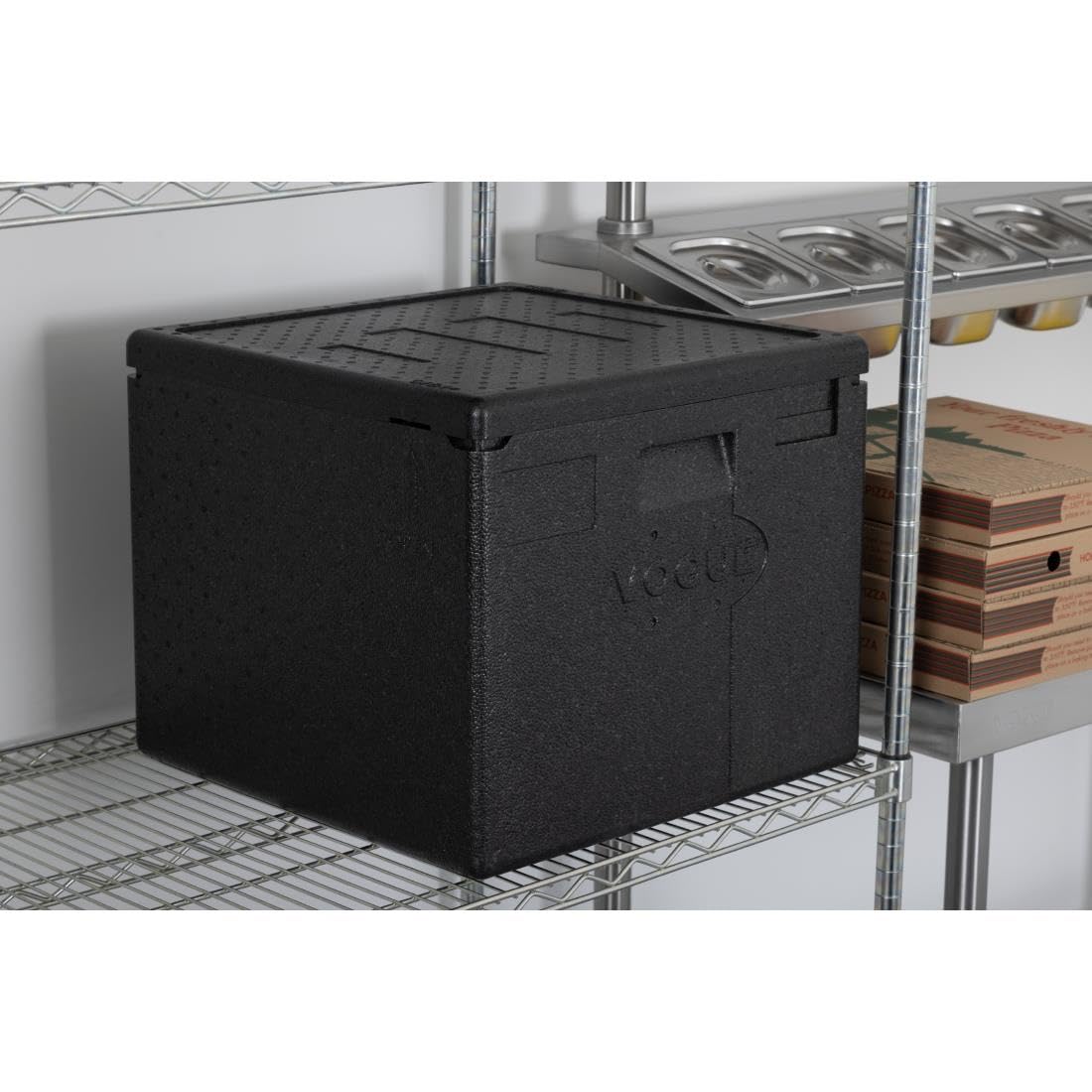 Vogue Caja de pizza aislada EPP 59L, capacidad para 8 pizzas, 480 x 480 x 405 mm