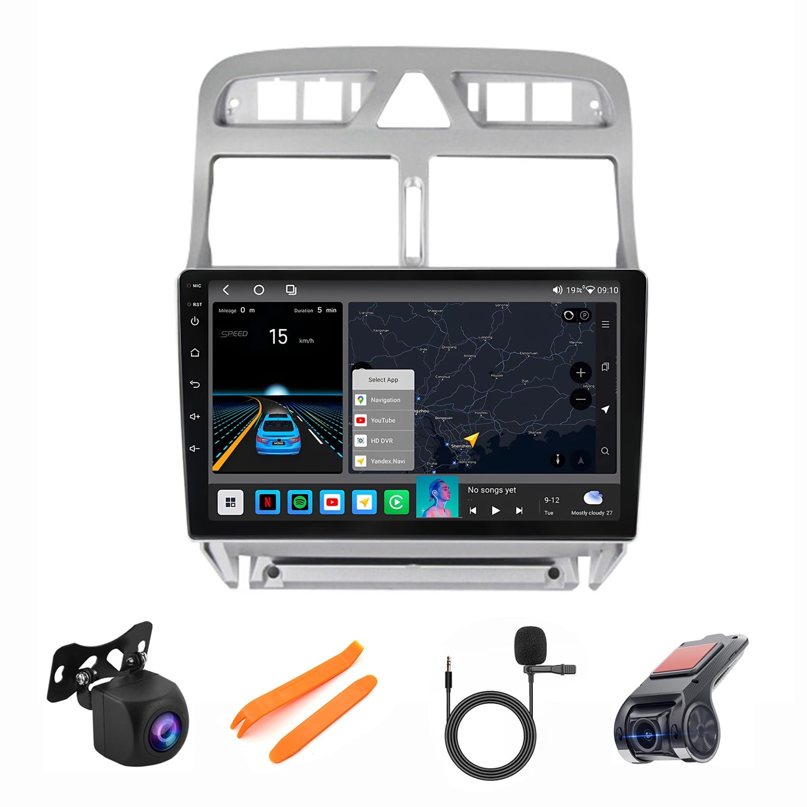 Autoradio Android 12 tactile avec navigation GPS et lecteur DVD pour Peugeot 307
