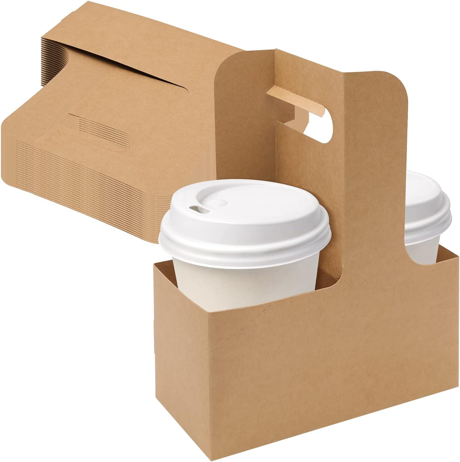 250 Stück 2 Tassen Getränketräger mit Griff, Kraftkarton Griff Getränkehalter To Go Kaffeetassenhalter für heiße und kalte Tassen, Takeout, Cafe und Restaurant Food Service Delivery