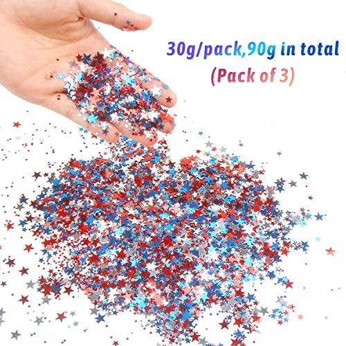 Image of FOIMAS 90g /3.2oz Metallic Star Confetti,4th of July Star Table Confetti Glitter for Independence Day Patriotic Party Decoration,Red,Silver and Blue