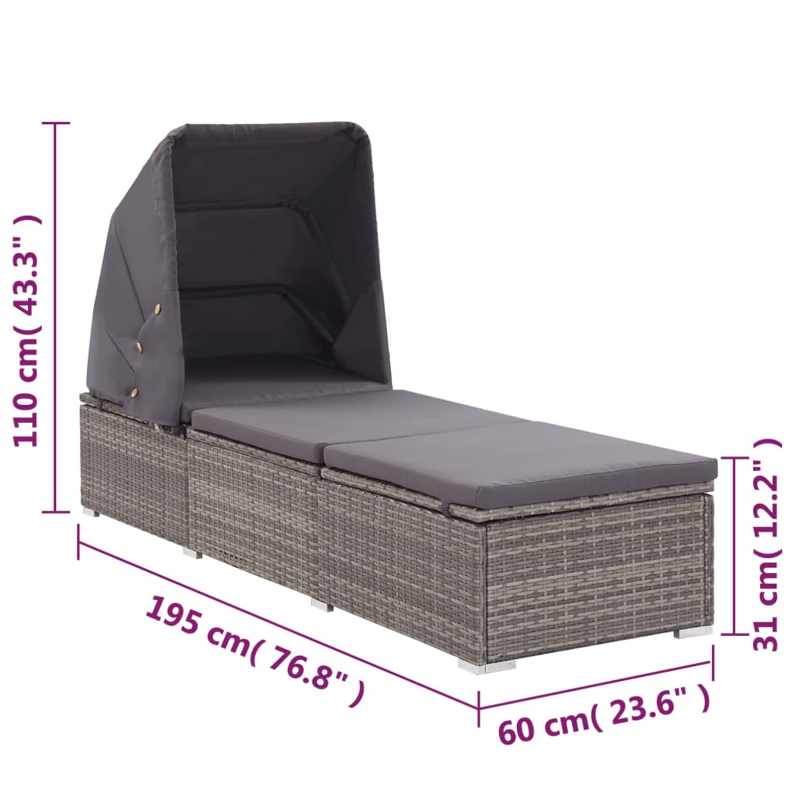 Gecheer Tumbona de Ratan Sintético con Cojín Acolchado y Toldo Plegable - Resistente a la Intemperie y Fácil de Limpiar Modelo LYKXPDGRX-46248ES