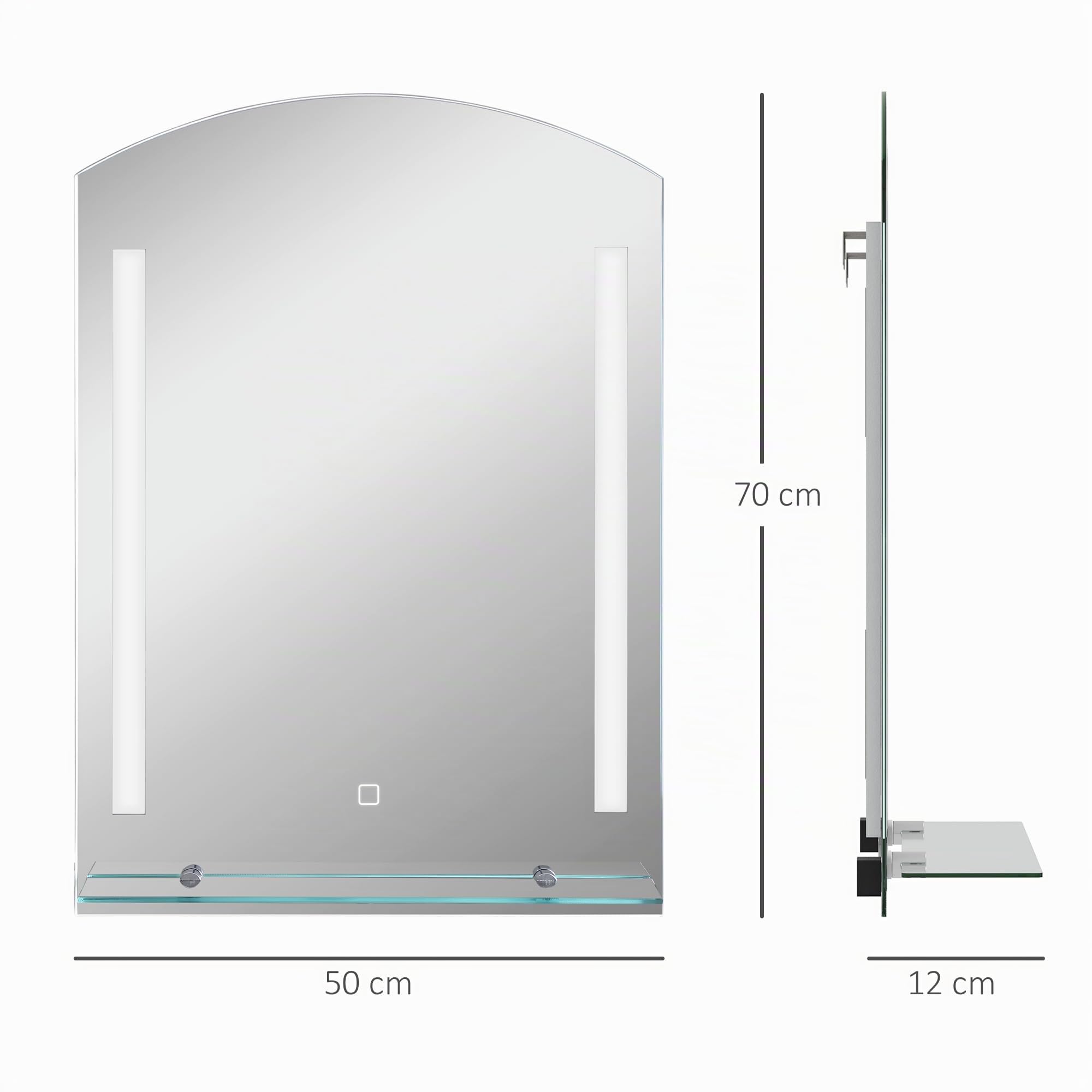 kleankin Badspiegel mit Beleuchtung 50 x 70 cm LED Touchschalter Silber